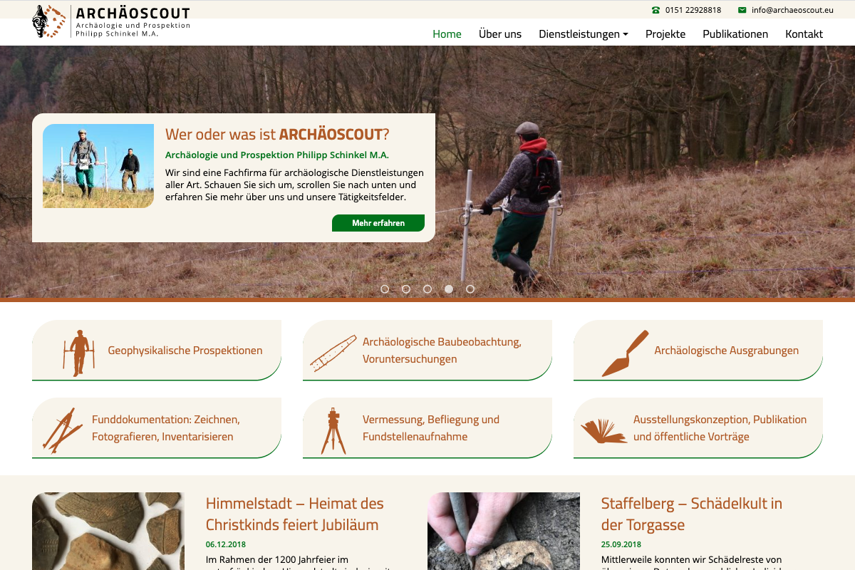 Archäoscout Website - Screenshot Startseite