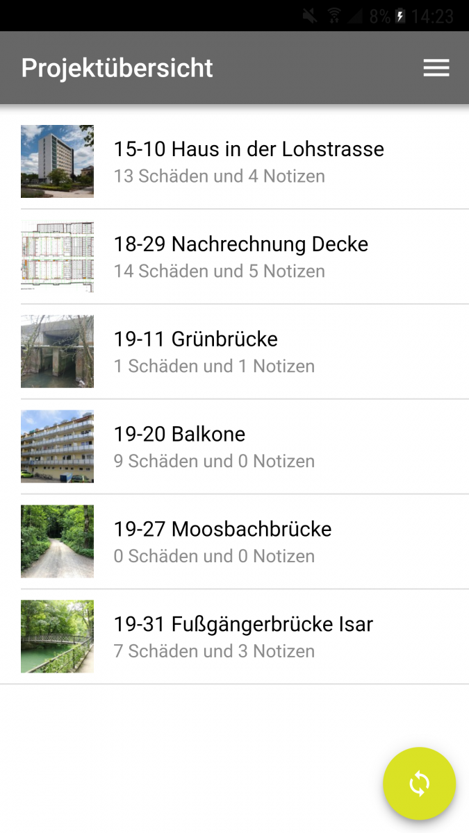 Screenshot monitorING App Projektübersicht