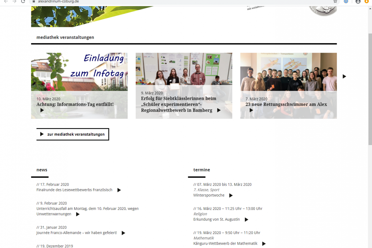 Website Gymnasium Alexandrinum Coburg - Screenshot News