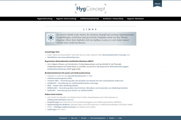 Website HygConcept - Screenshot Links