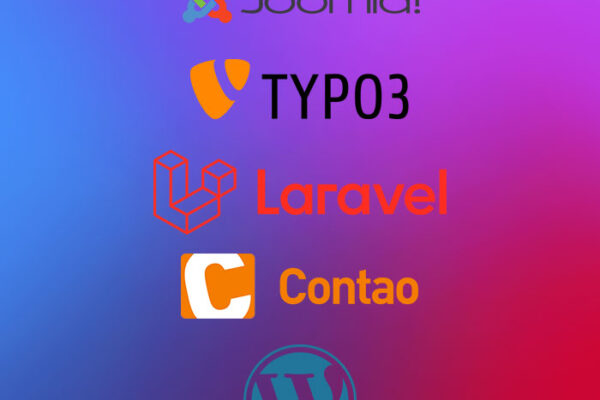 Logos von verschiedenen Content-Management-Systemen und einem Framework für Webentwicklung