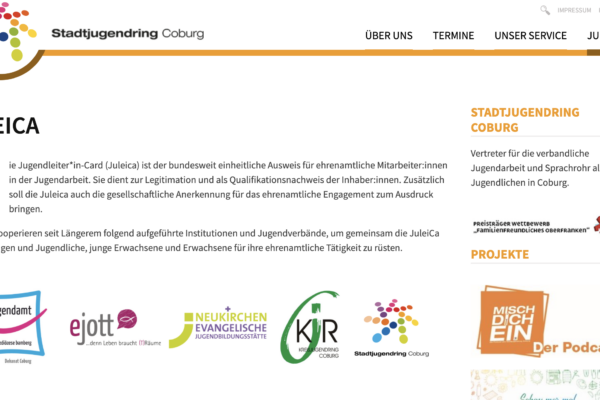 Screenshot der Website SJR Coburg