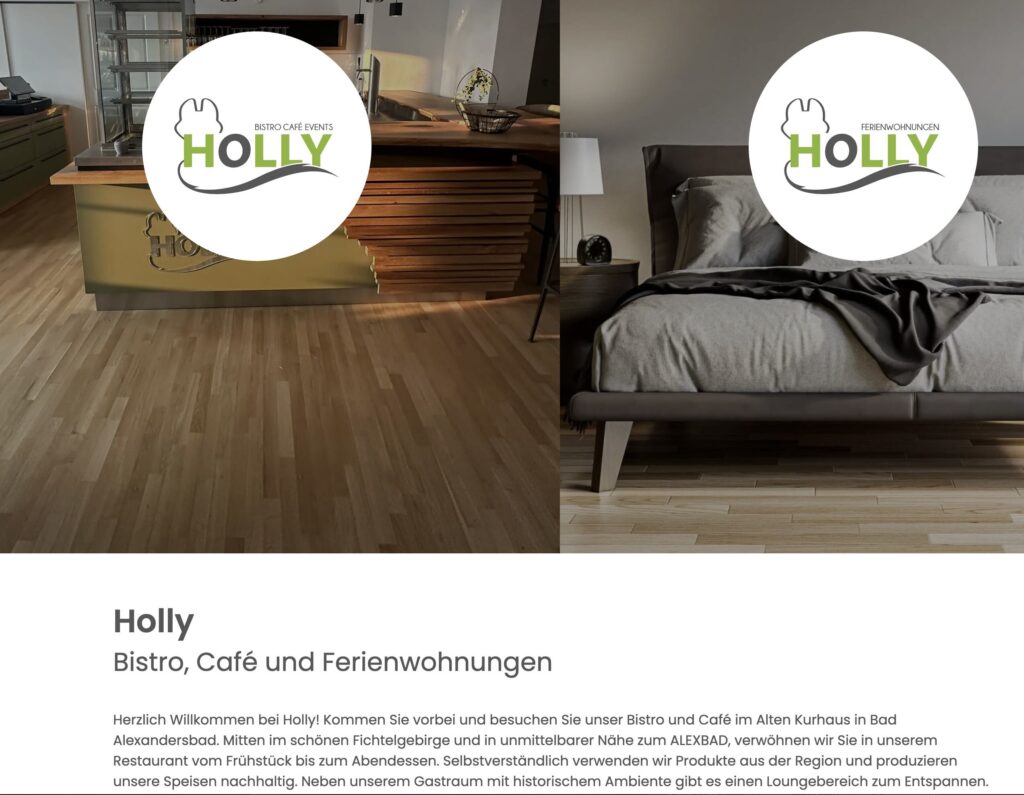 Screenshot der Website  Holly