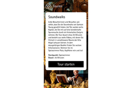 Startseite der Soundwalks Tour der Villa Hügel App