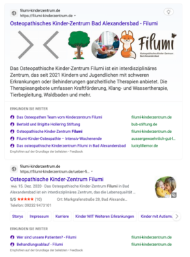 Screenshot einer Suchmaschine nach Filumi