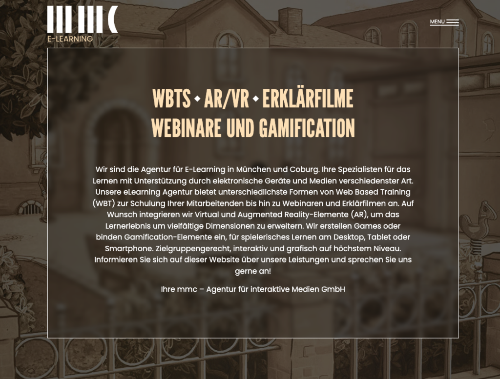 Startseite der E-Learning Website