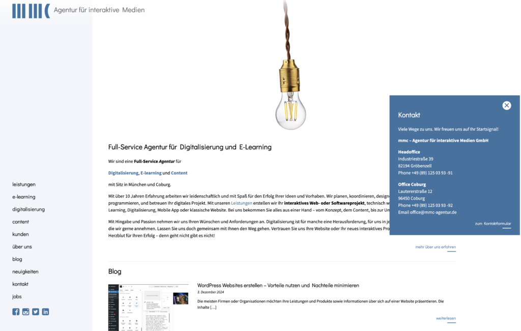 alte Startseite der MMC-Agentur