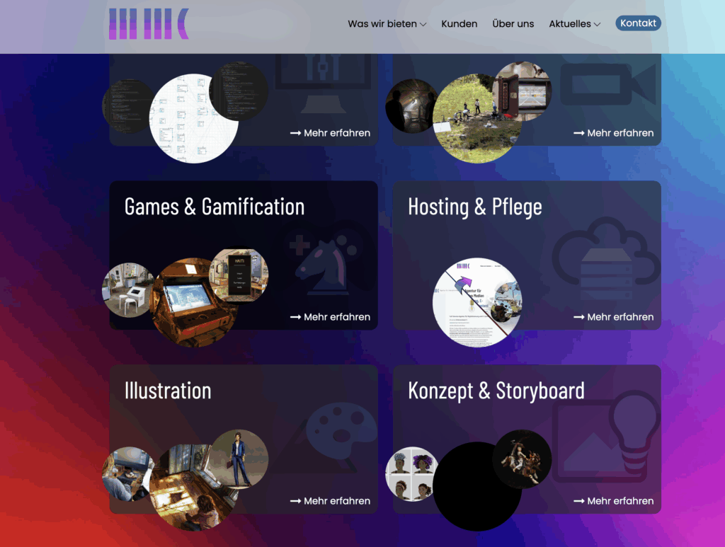 Screenshot der neuen Startseite Leistungen der MMC-Agentur