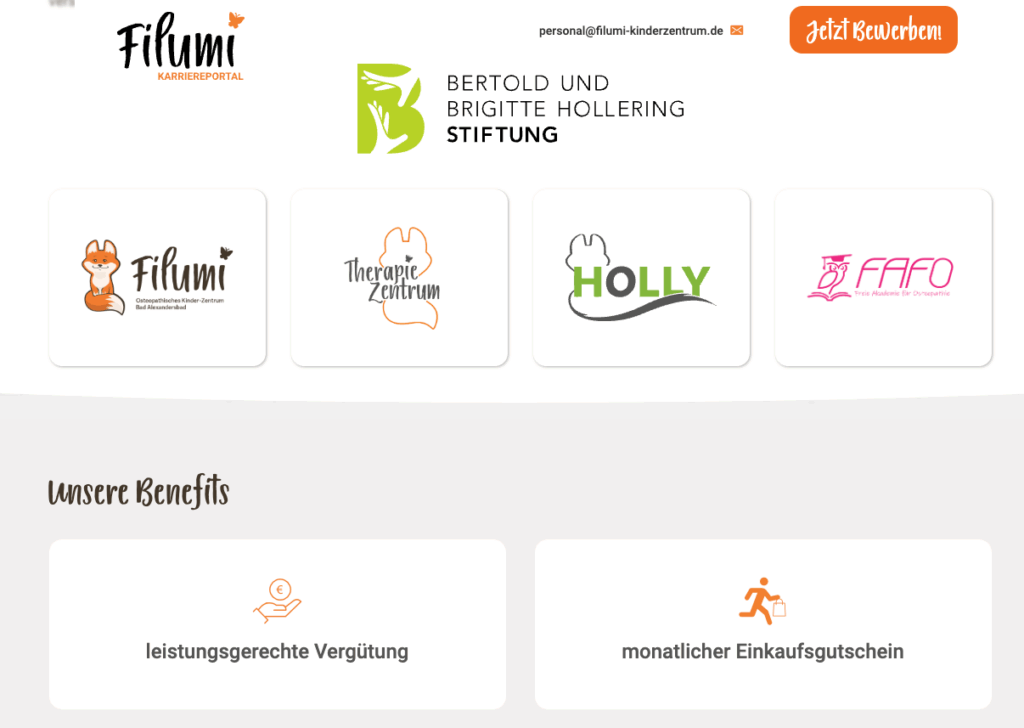 Screenshot der Karriere-Seite von Filumi