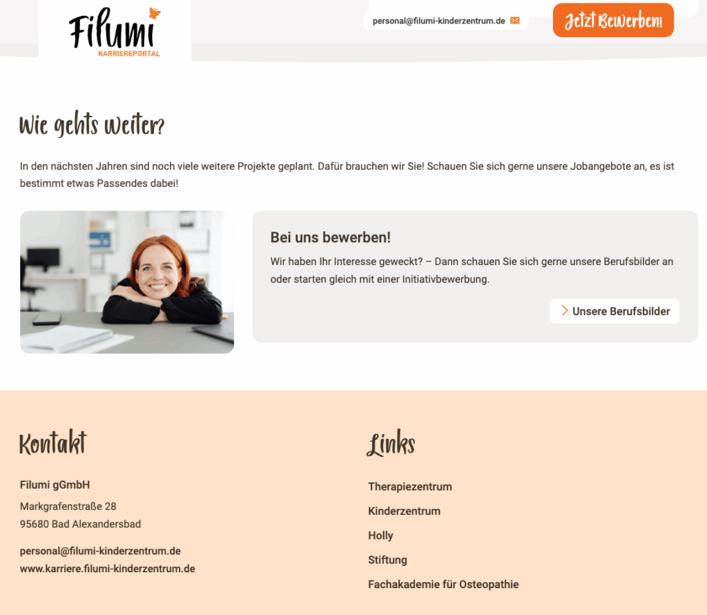 Screenshot der Karriere-Seite von Filumi