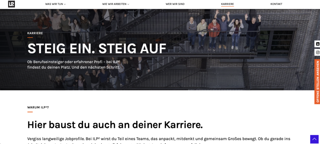 Neuer Karrierebereich auf der Website von ilp